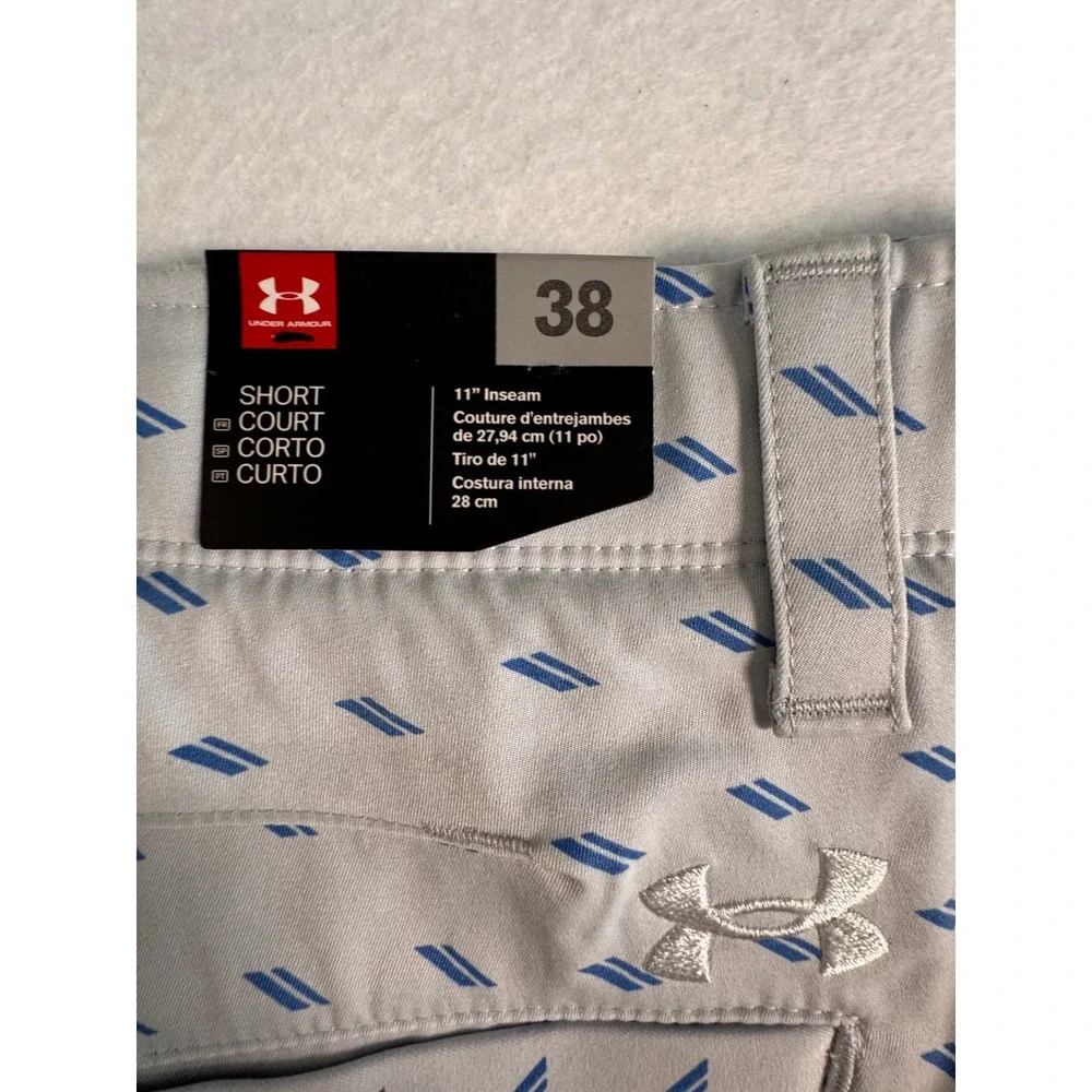 Under Armour Mens Grey Blue Geometric Print Golf Shorts 11 Inseam 38 1373982-014